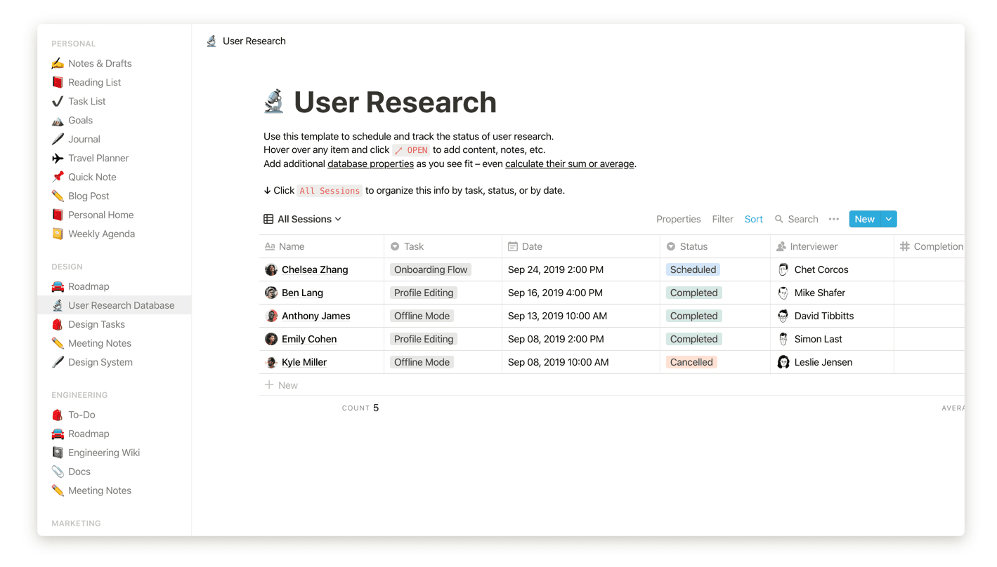 The Notion UI. Every UI element is mutable and hyperlinkable