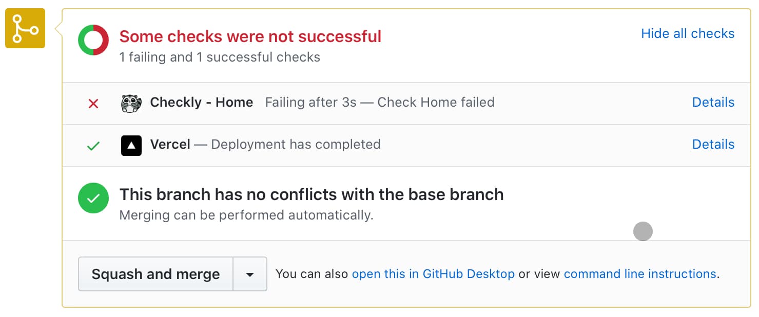 I can also configure my testing check as mandatory and make this PR unmergeable