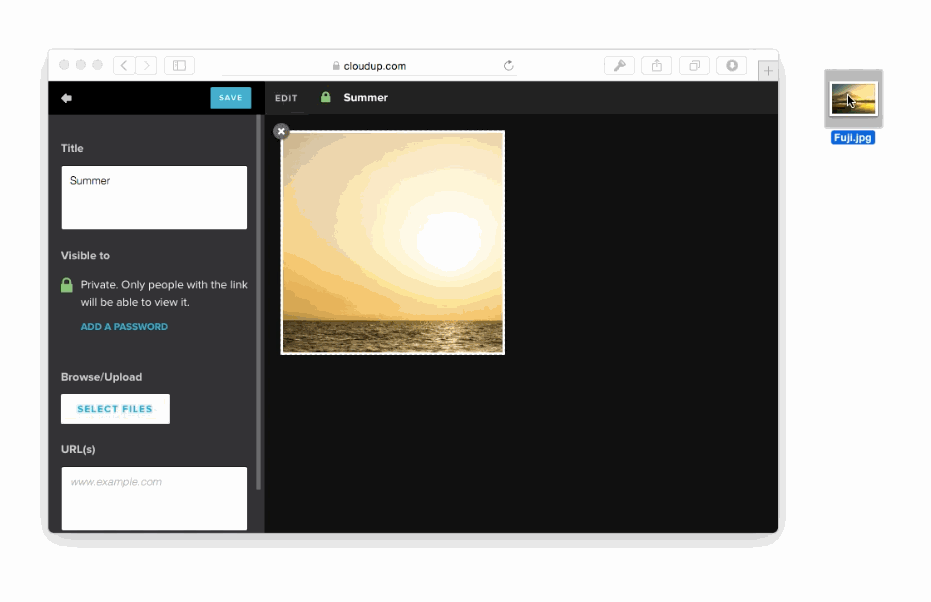The image gets rendered and fades in before the upload completes